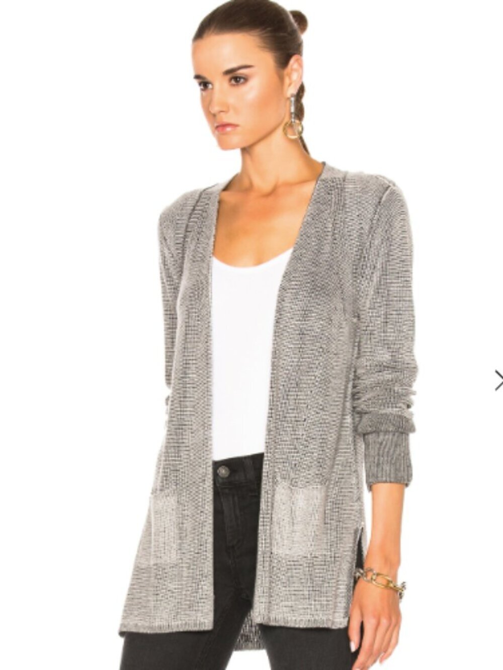 ATM Waffle Stitch Open Front Knit Cardigan Modal Wool Pockets - Picture 2 of 12